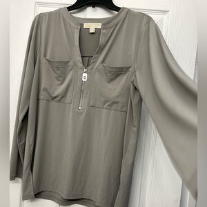Michael Kors Gray Zip-Front Blouse